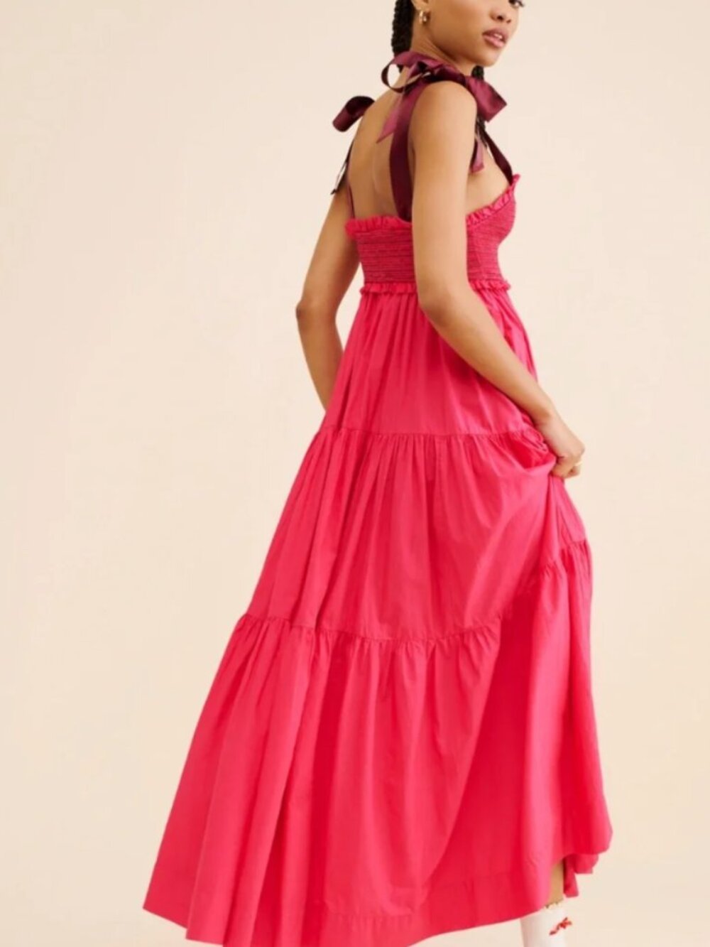 Free People Bluebell Solid Pink Cotton Maxi Dress Size Large 54438 - Picture 3 of 15